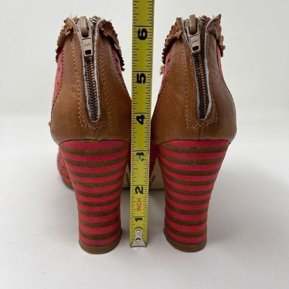 Gold Button Women's Heeled Ankle Zip Booties Real Leather Red Size EU 37 - Picture 7 of 12